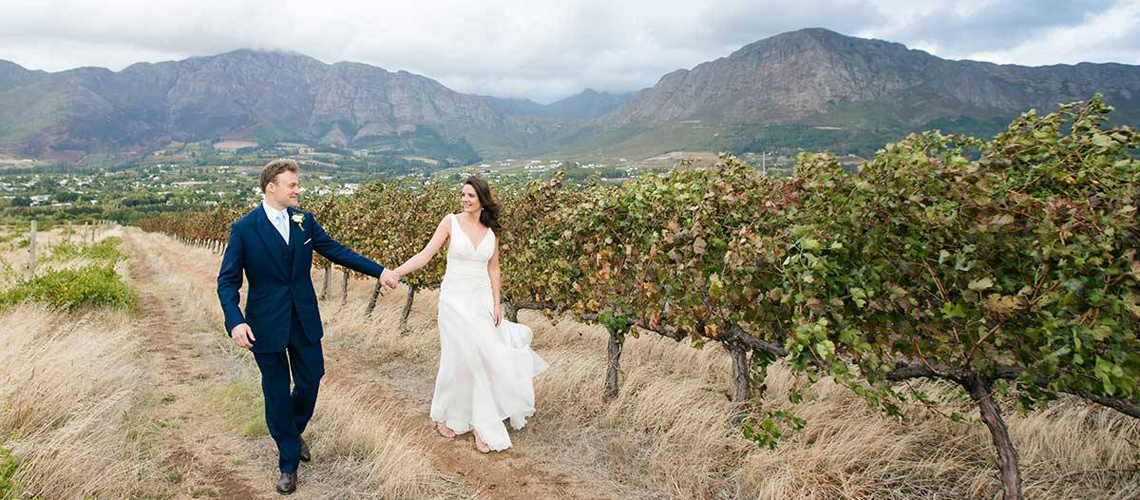 A couple celebrates their second weddingat Mont Rochelle in South Africa