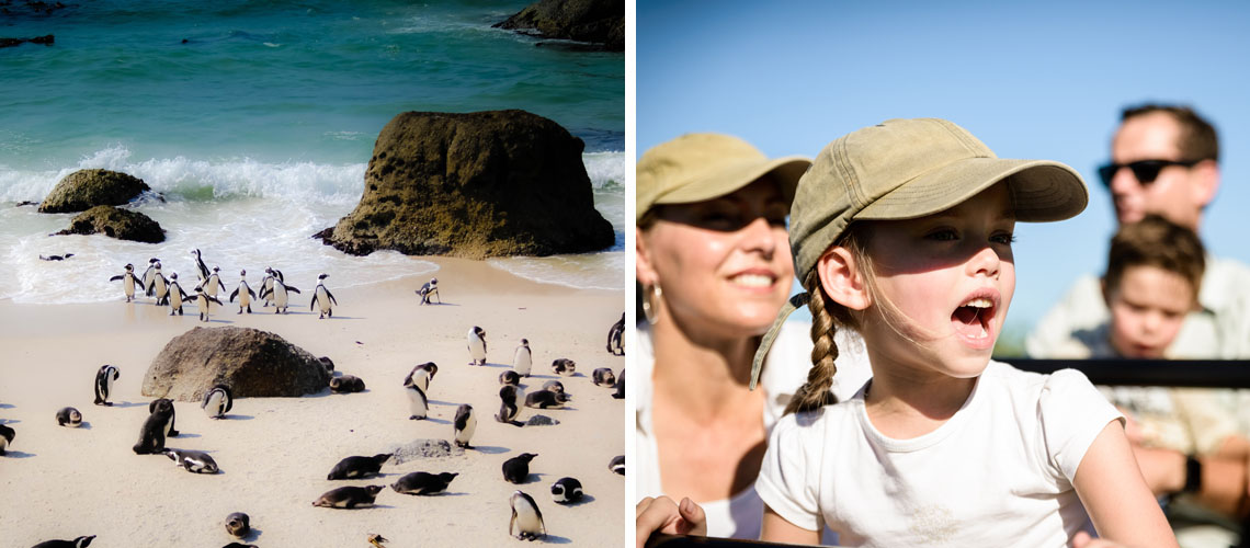 Boulder's Beach to the left ; A Girl amazed by South Africa's beauty