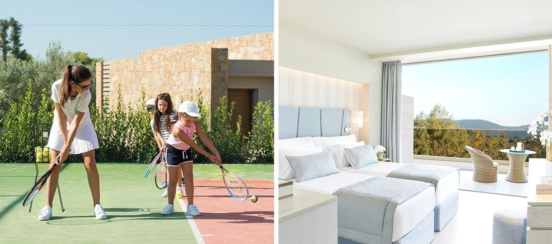 Single-parent-families-vacations playing tennis with kids