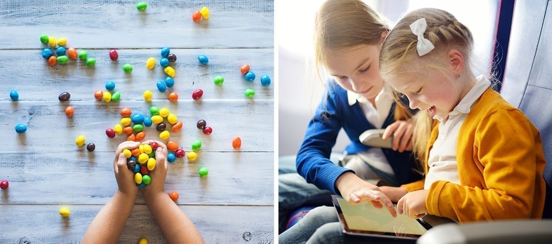 girls-playing-in-plane-with-candies