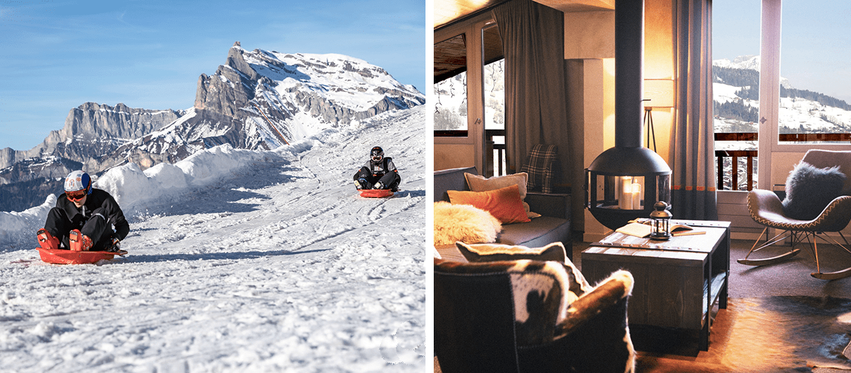 famille-activité-luge-neige-montagne-intérieur-chaleureux