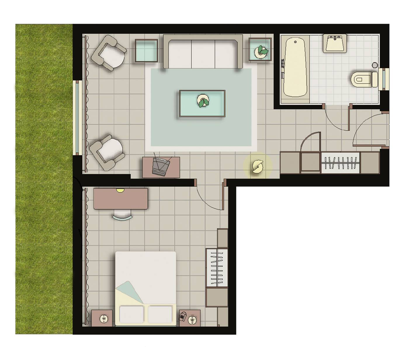 1 Bedroom Family Suite – Private Garden & Sea View