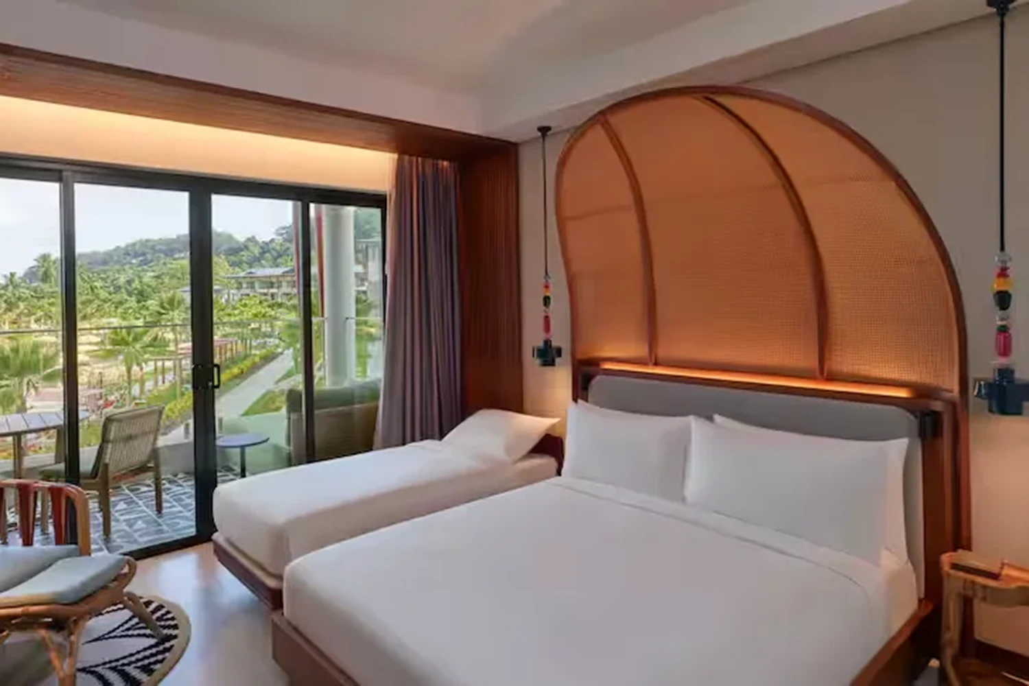 Room with king bed and pool view